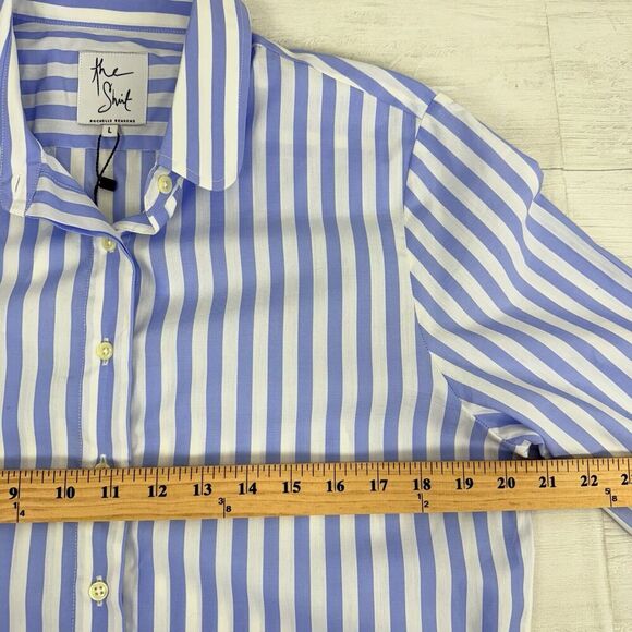 Tuckernuck The Shirt by Rochelle Behrens L Drop Waist Shirt Dress Striped Blue - Picture 13 of 16